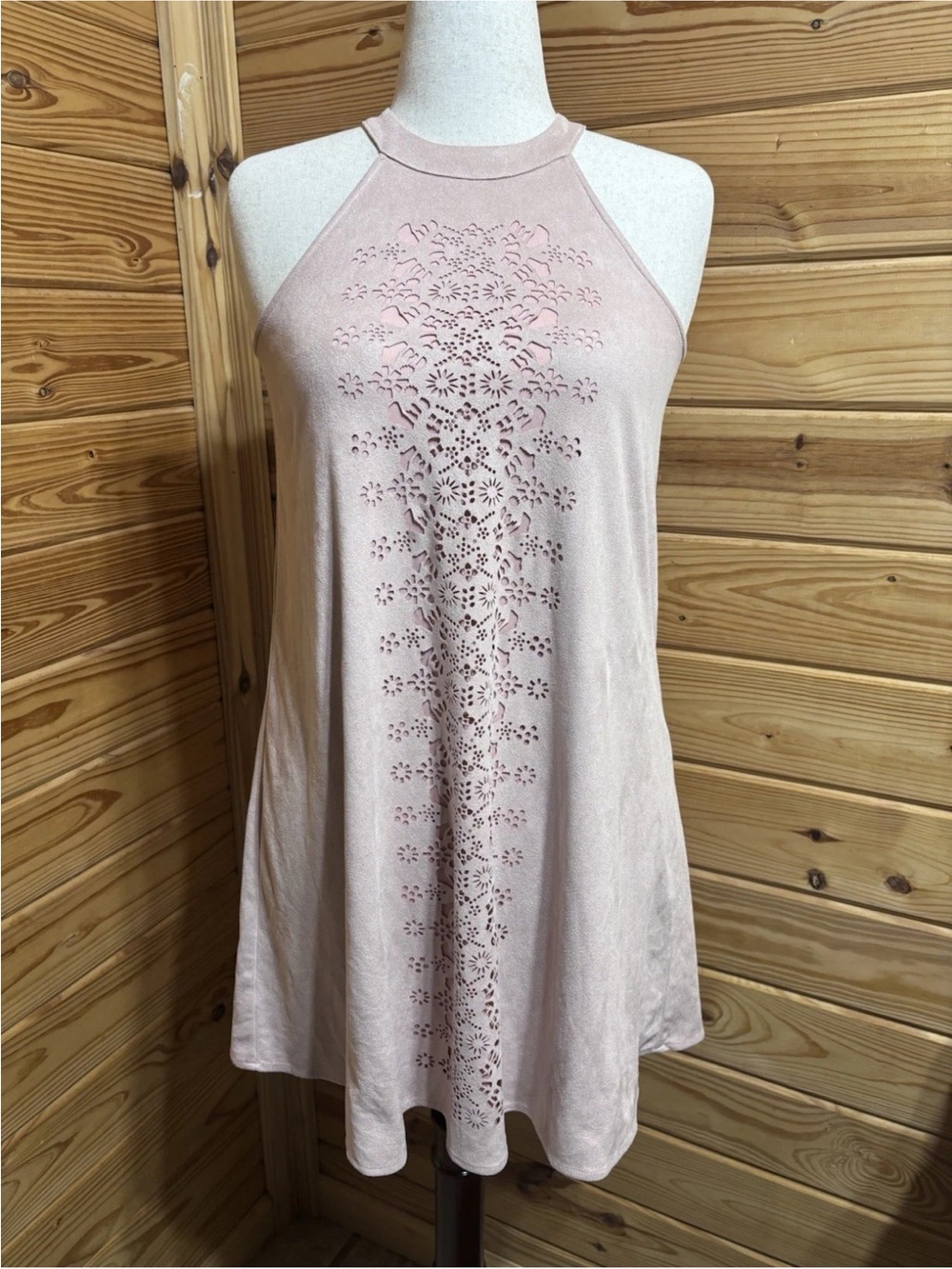 Altar'd State Blush Pink Laser-Cut Halter Dress